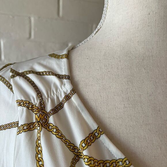 MICHAEL Michael Kors chain print smocked hem blouse size M - Picture 4 of 7